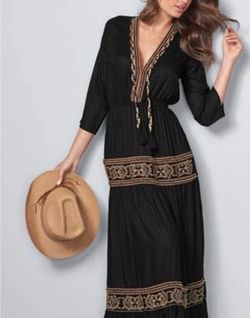 Venus Black Embroidered Boho Maxi Dress