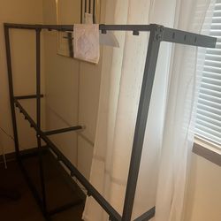 Queen platform bed frame. Never used, I put it together, then a friend of mine gave me a brand new bed with headboard asking $25