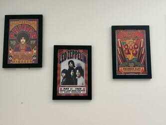 Set of 7 Vintage Rock Art Framed Black Wood