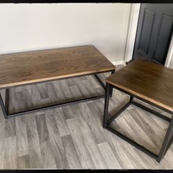 Solid Wood + Steel Coffee Table & End Table Set – Modern Farmhouse