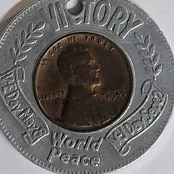 (Lot of 2) Encased Wheat Cents "World Peace / Victory"  & Murcury Dime Bundle 