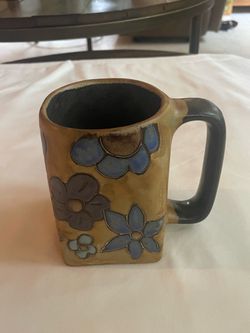 Vintage Design by Mara "Flowers" Hand-Etched Stoneware Square-Bottom Mug