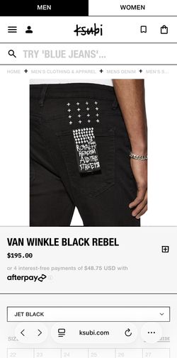 Ksubi Van Winkle Black Rebel Size 34 NWT Pants Jeans