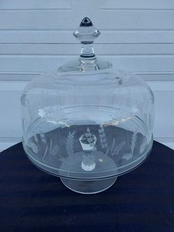 Glass Cake Stand with Etched Dome Lid