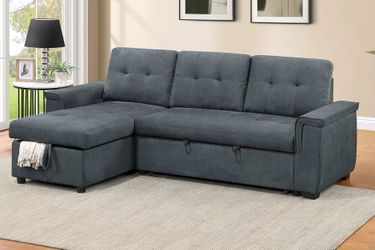 Sectional Convertible bed, Reversible Storage Chaise Ash Black tweed like Velvet. New  Especial price 