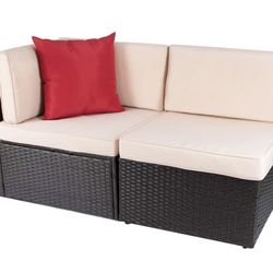Devoko Patio Furniture Outdoor All-Weather Armless Sofa (Beige, 2 PCS Patio Sofa Set)