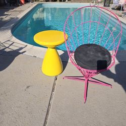 Mid Century Modern Yellow Side Table Stool Mcm Beauty
