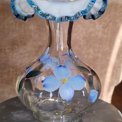 Fenton Hand Painted Blue Floral Vase