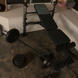 Bench Press, Barbells, Dumbbells, Theraband.