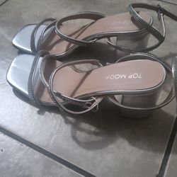 Top Moda size 6.5 Silver Rhinestone Platform High Heels 