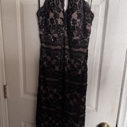 Black/Nude Lace Beaded Prom Dress Size 10 