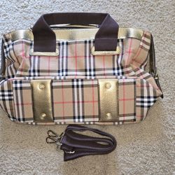 Elegant Tote Bag with Shoulder Strap - Brown/Gold - Excellent Condition