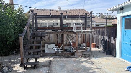 Wood pool platform and stairs