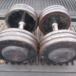 Pair Of 65 Lb Pro Style Dumbbells  W Hex Handle Grips- 130 Lbs Total Weights