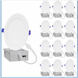 12-Pack of 6-Inch Slim LED Recessed Lights with Junction Box, Adjustable Color Temperatures (2700K-5000K), 12W Equivalent to 110W, Dimmable, 1050LM Br