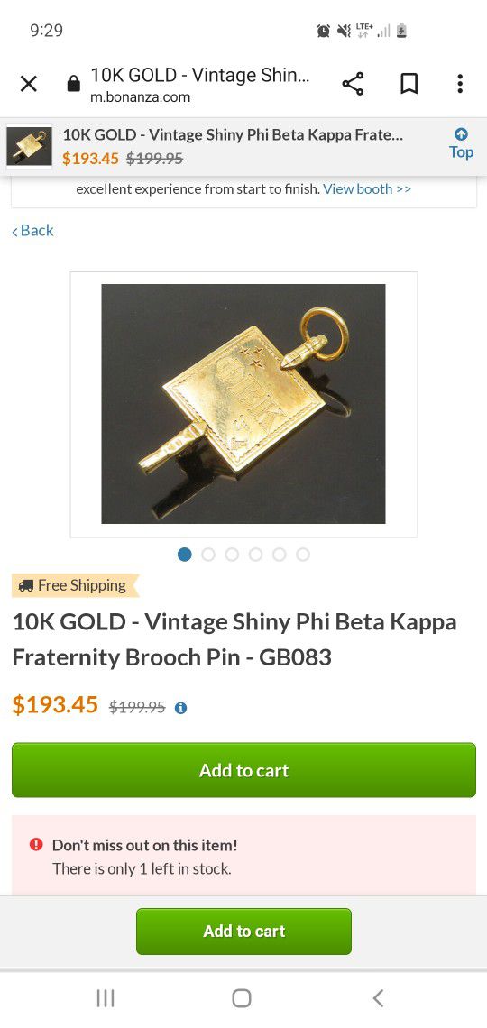 10k Phi Beta Kappa Fraternity Brooch Pin
