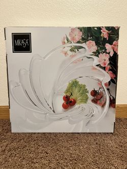 MIKASA Swing Clear Glass Frosted Crystal Swirl Wave Centerpiece Bowl 12.5" -NIB 