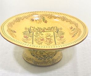 heavy compote beige bowl/dish with a crackle effect and floral rim by Three Hands Corp