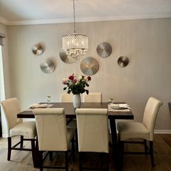 Counter Height Extension Dining Room Table with 6 Chairs 