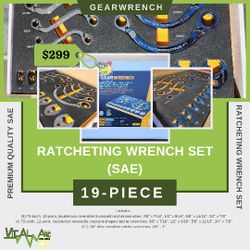 0175- GEARWRENCH 19-Piece Ratcheting Wrench Set / Juego de llaves de matraca (SAE)