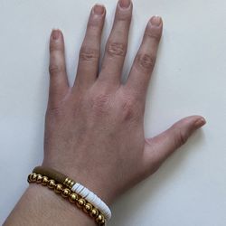 Brown, White, Gold Clay Bead Bracelets