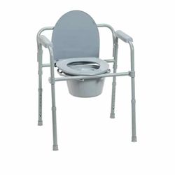 Folding Steel Bedside Commode Chair, Portable Toilet, Supports Individuals Weighing Up To 350 Lbs, with 7.5 Qt. Bucket and 13.5 Inch Seat, Grey
