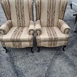REALLY NEAT  Pair Of Vintage Hickory Chairs Queen  Ann HIGH  BACKS