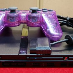Sony PS2 Slim Video Game System with Aftermarket Controller & Plugs - Black - Playstation 2 - Working 