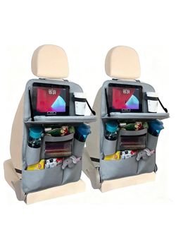 Backseat Car Organizer with Tray, 9 Storage Pockets Back Seat Protector with Foldable Tablet Holder, Waterproof Back of Seat Kick Mats for Kids Adult,