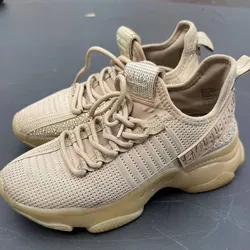 Steve Madden SM NY90 Women’s Sneakers Beige Knit Rhinestone Lace Up Size 8