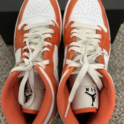 Air Jordan 1 MID SE, DM3531 800, size 9.5 Orange and White High-Top Sneakers 
