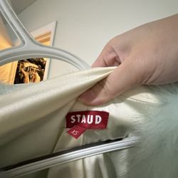 STAUD Mint Blue Faux Fur Cropped Jacket – Size XS 