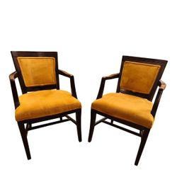 Mid 20th Century Mid-Century Modern Mahogany Upholstered Arm Chairs, a Pair