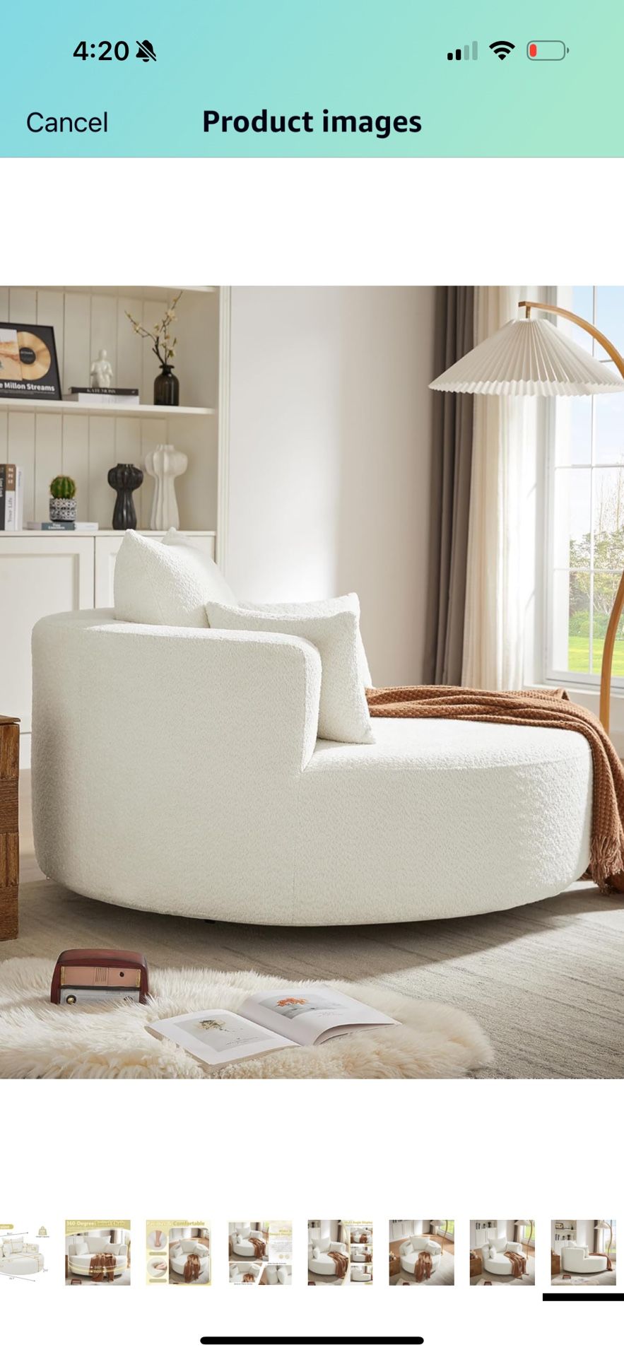 55’ Round Swivel Chaise chair - White