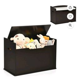 Kids Toy Box Wooden Flip-top Storage Chest Bench W/ Cushion Safety Hinge Brown