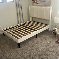 Full Size Bed Frame White Upholstered