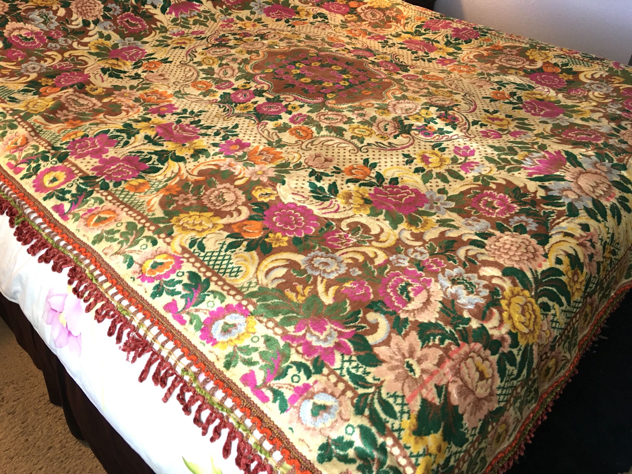 Vintage Bohemian Italian Velvet Bedspread Coverlet