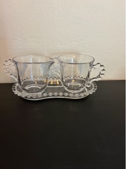 Vintage Candlewick sugar, creamer and tray set