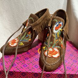 Tory Burch Huntington fringe bootie festival brown embroidery Sz 8M