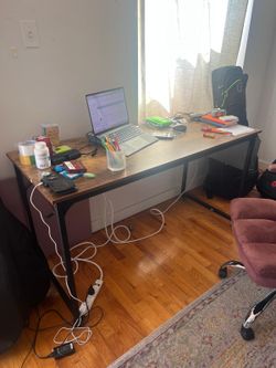 Rustic Industrial Computer Desk / Writing Desk w/ Side Pocket