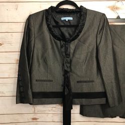 Black grey ruffle skirt suit set