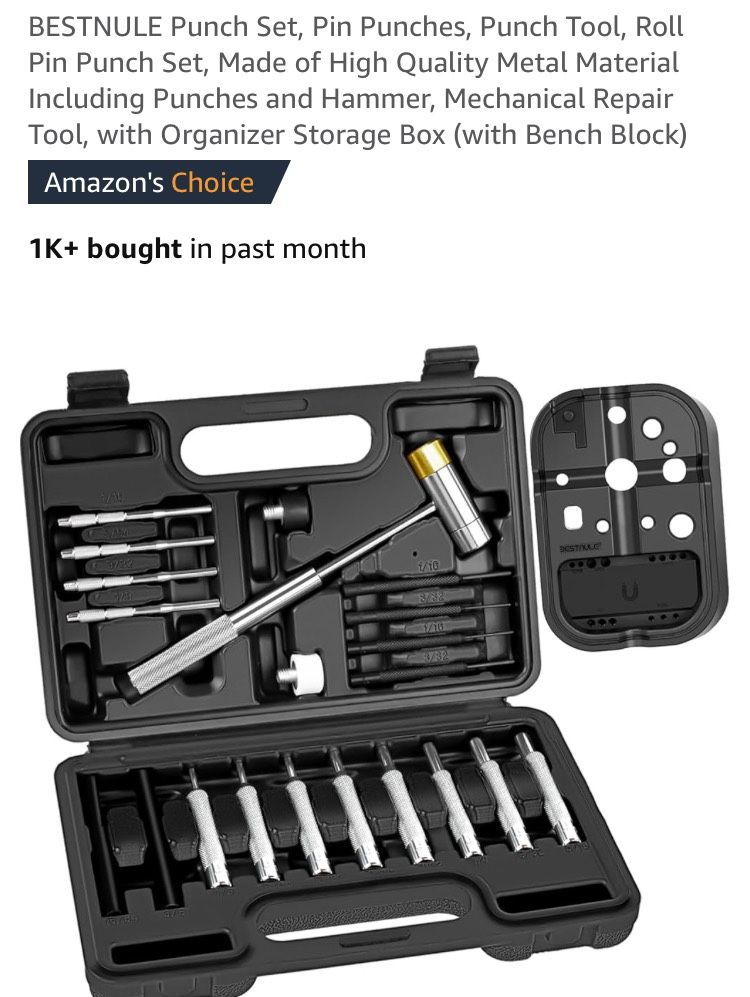 Roll Pin Punch Kit (21 Pcs. + Bench Block)