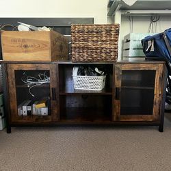 Industrial TV console with doors and shelves
