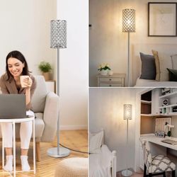 Crystal Floor Lamp, Modern Standing Lamp With Elegant Shade, LED Floor Lamp With On/Off Foot Switch