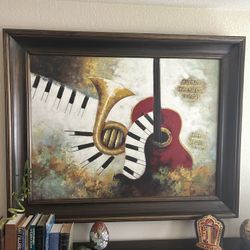 Framed Musical Instruments Art Oil Painting 