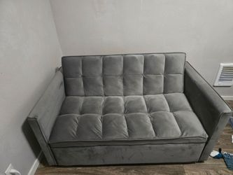 Grey velvet tufted sleeper sofa