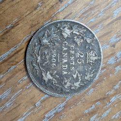 1906 Beautiful Canada Sterling Silver Quarter 