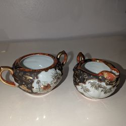 Antique Kutani Nine Valleys Japan Japanese Hand Painted Gold