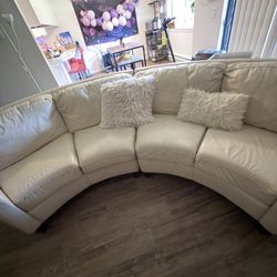 Vintage Cream Colored Curved Sofa 