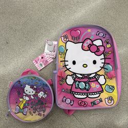 Hello Kitty Backpack with Round Detachable Insulated Lunch Bag Girls Kid Pink